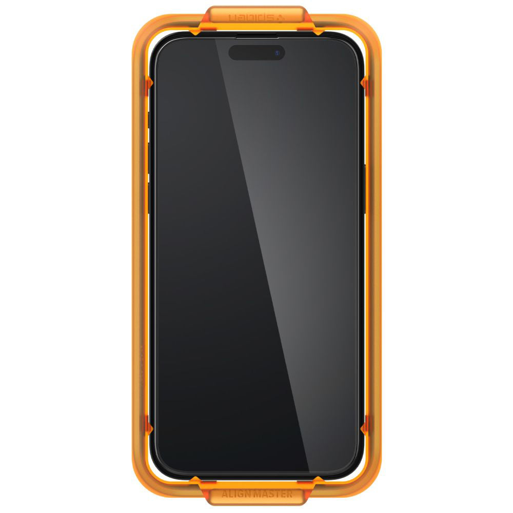 Protector de pantalla Spigen GlastR Align Master para Apple iPhone 15, Cristal Templado, Full Glue, Set de 2 piezas, Negro AGL06906