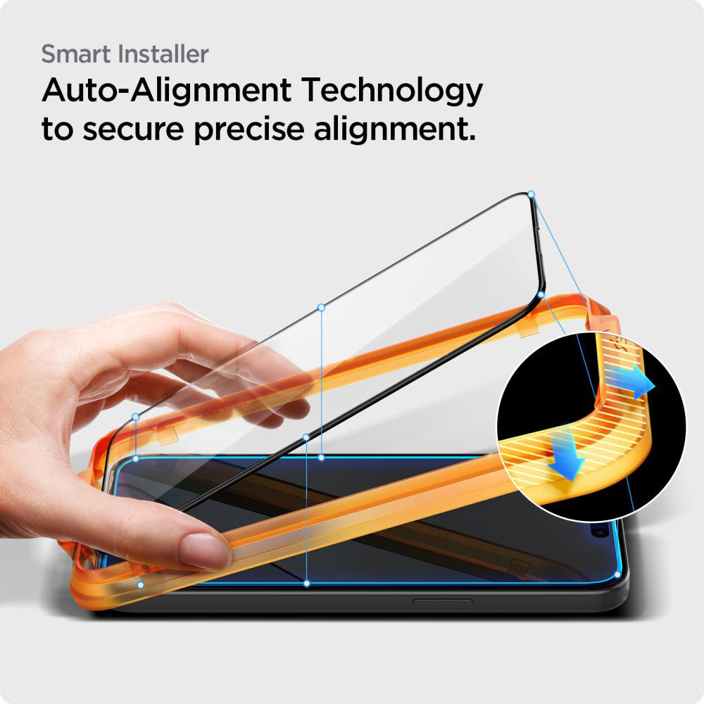 Protector de pantalla Spigen GlastR Align Master para Apple iPhone 15, Cristal Templado, Full Glue, Set de 2 piezas, Negro AGL06906