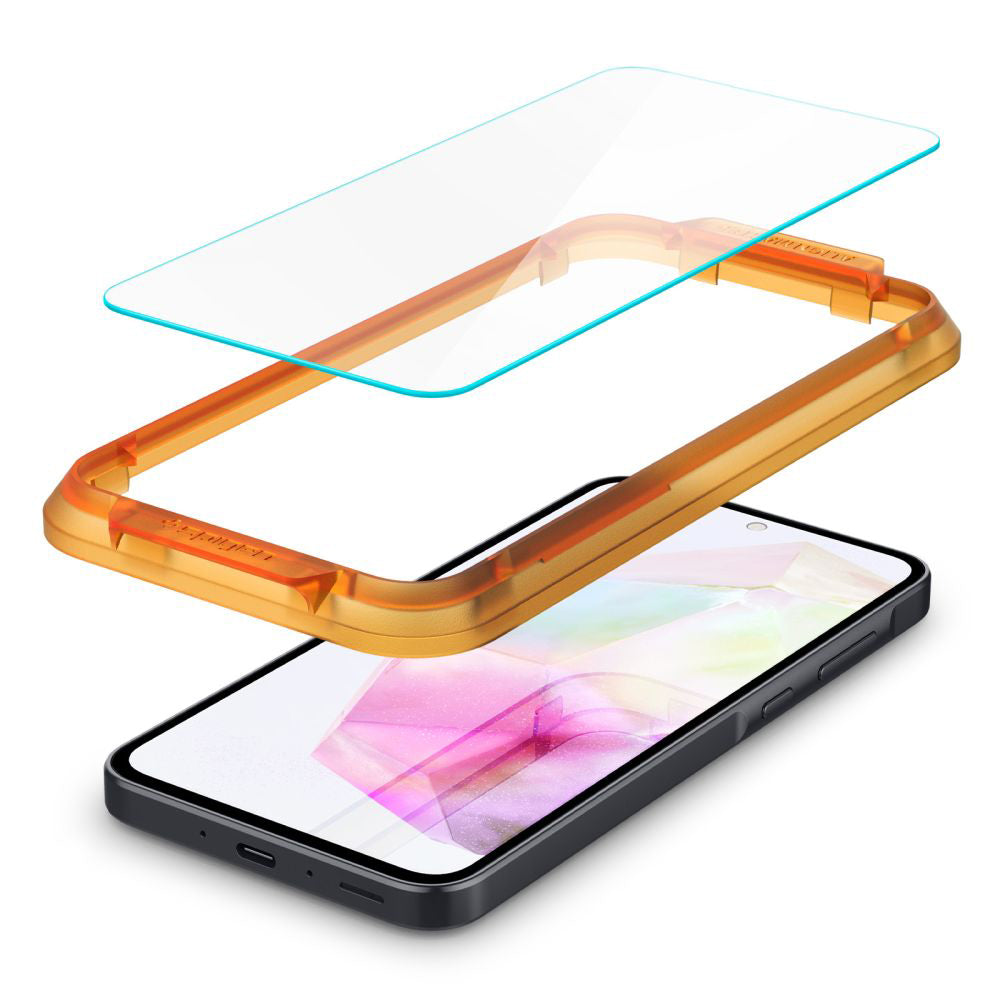 Protector de pantalla Spigen GlastR Align Master para Samsung Galaxy M35 / A35 5G A356, Cristal Templado, Full Glue, Set de 2 piezas AGL07772
