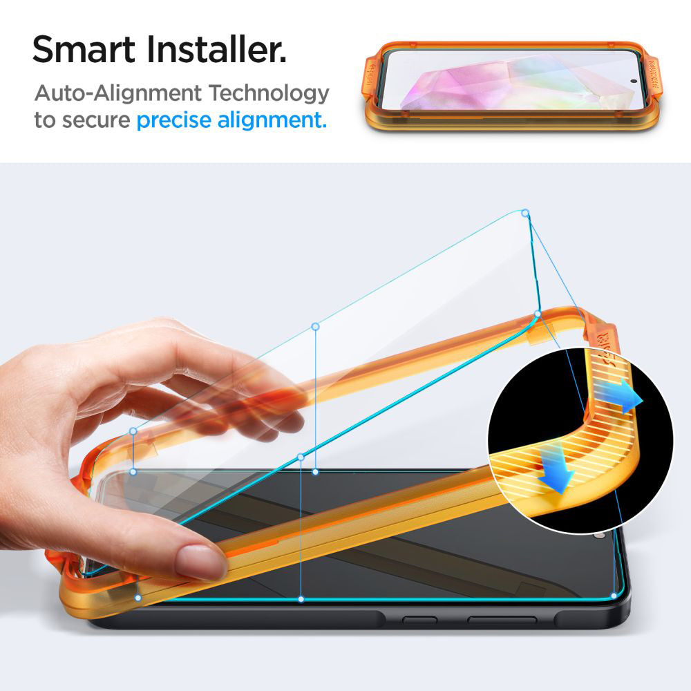 Protector de pantalla Spigen GlastR Align Master para Samsung Galaxy M35 / A35 5G A356, Cristal Templado, Full Glue, Set de 2 piezas AGL07772