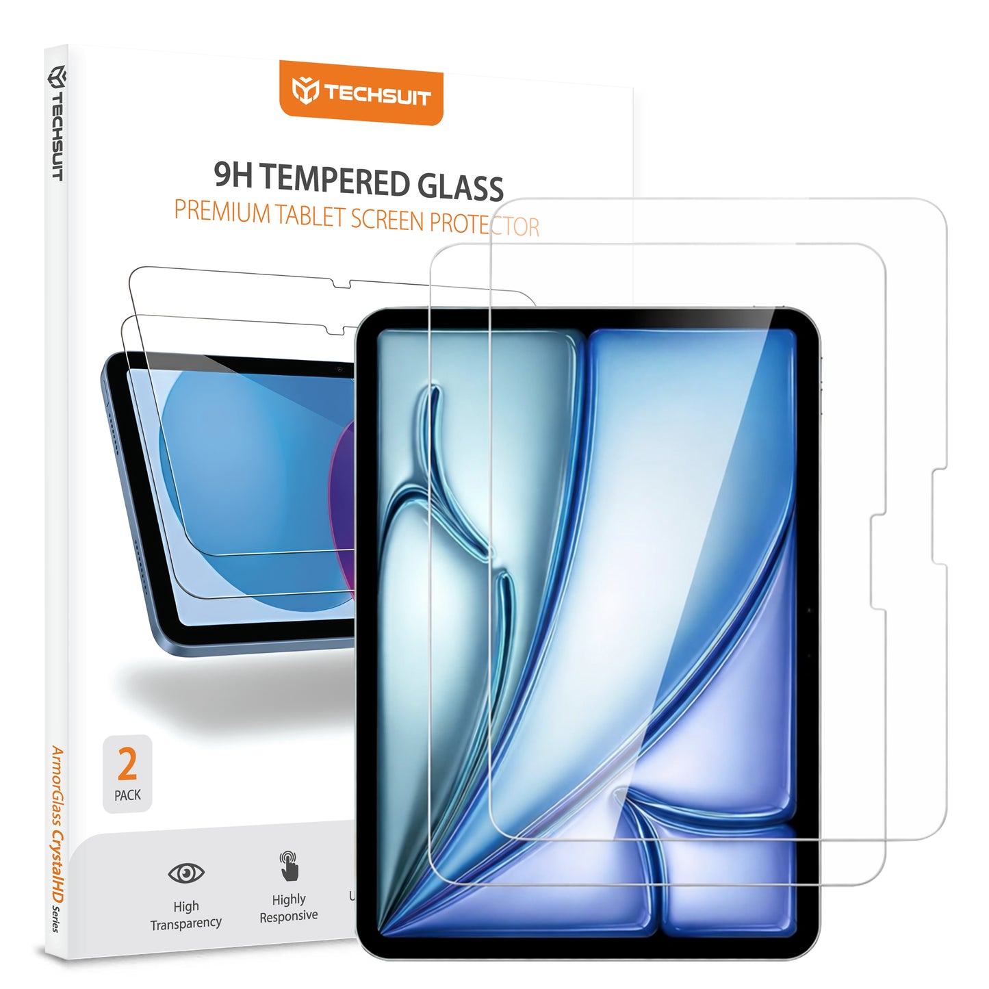 Protector de pantalla Techsuit ArmorGlass CrystalHD para Apple iPad Air 11 (2026) / Air 11 (2025), vidrio templado, adhesivo completo, set de 2 piezas