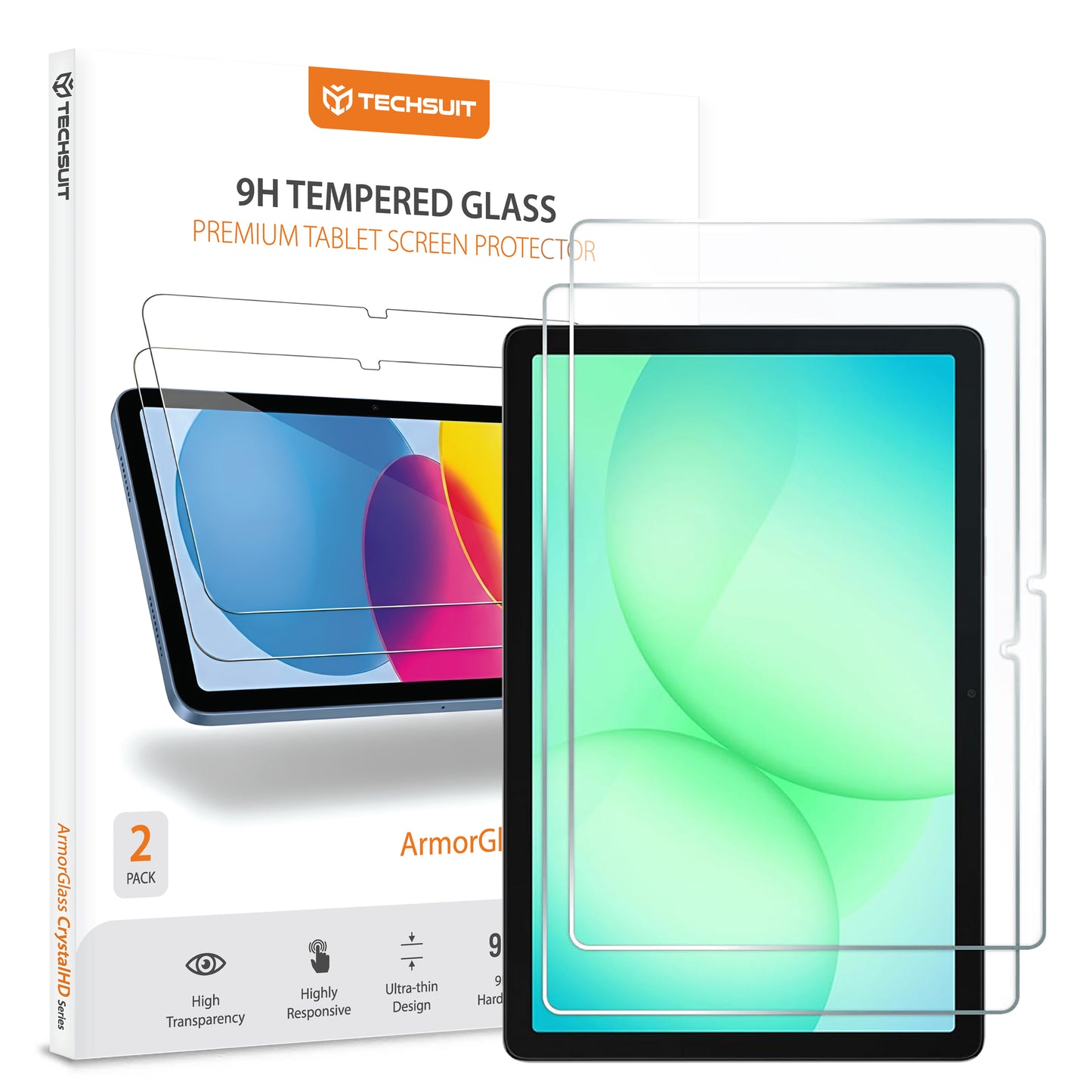 Protector de pantalla Techsuit ArmorGlass CrystalHD para Samsung Galaxy Tab A11+ / Tab A9+, Cristal Templado, Full Glue, Set de 2 piezas.