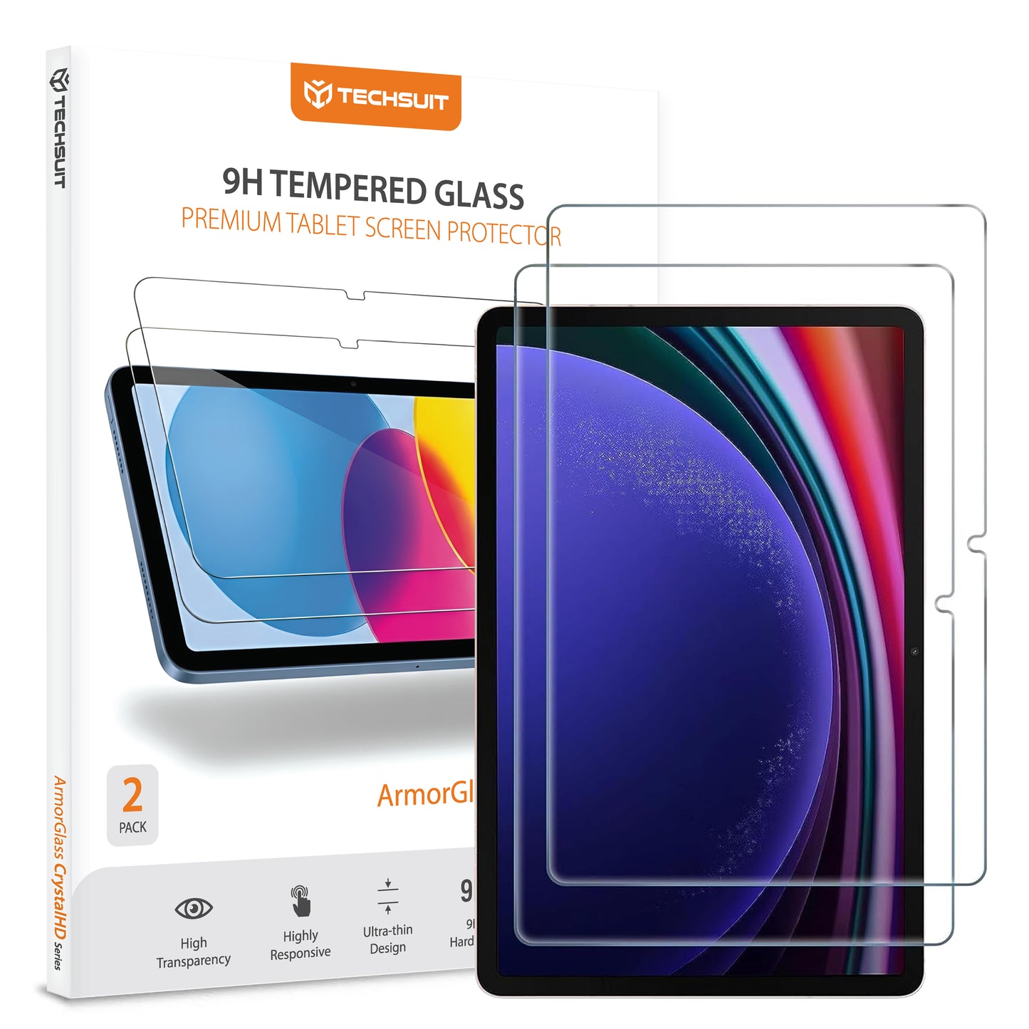 Protector de pantalla Techsuit ArmorGlass CrystalHD para Samsung Galaxy Tab S10 Lite / Tab S10 FE, Cristal Templado, Full Glue, Set de 2 piezas.