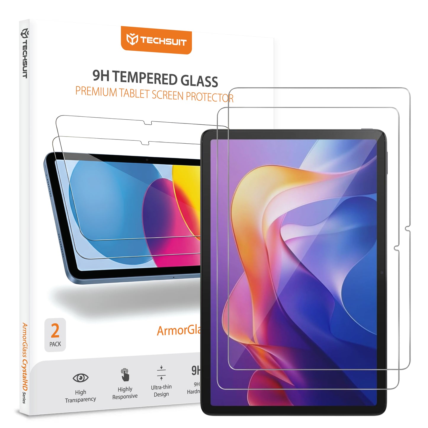Protector de pantalla Techsuit ArmorGlass CrystalHD para Xiaomi Redmi Pad 2, Cristal Templado, Full Glue, Set de 2 piezas.