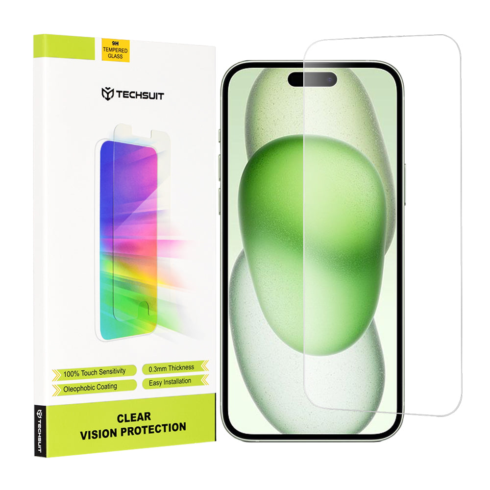 Protector de pantalla Techsuit Clear Vision para Apple iPhone 16 Plus / 15 Plus / 15 Pro Max, vidrio templado, adhesivo completo