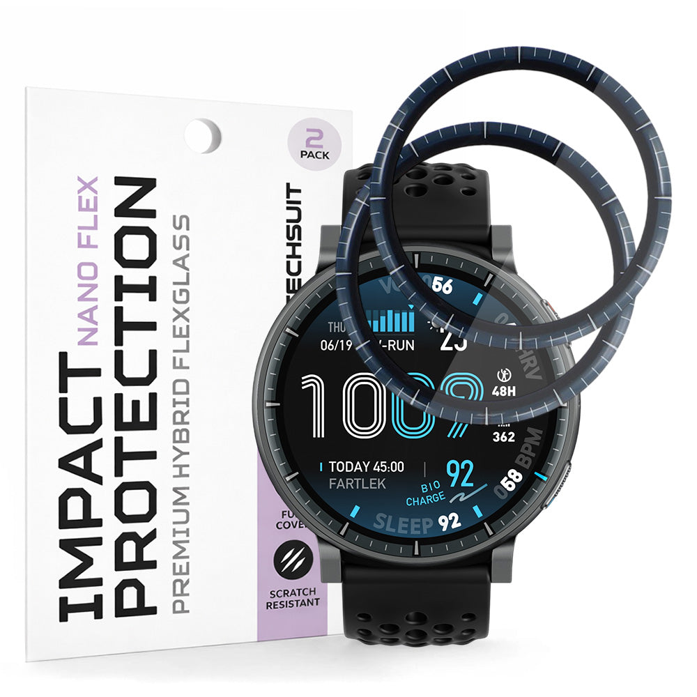 Protector de pantalla Techsuit Nano Flex para Amazfit Active Max, Plástico, Set de 2 piezas, Negro