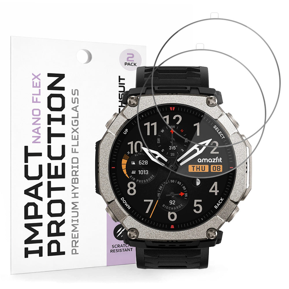 Funda protectora de pantalla Techsuit Nano Flex para Amazfit T-Rex Ultra 2, Plástico, Set de 2 piezas, Negra