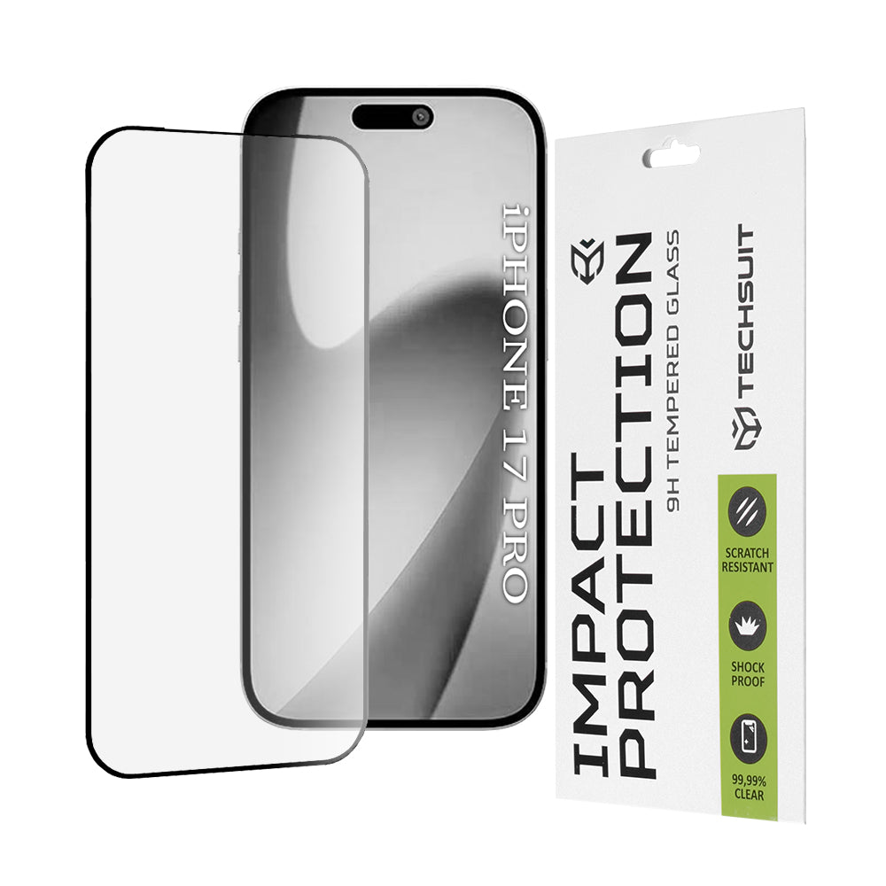 Protector de pantalla Techsuit para Apple iPhone 17 Pro, Cristal Templado, Full Glue, 111D, Negro