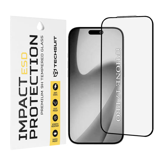 Protector de pantalla Techsuit para Apple iPhone 17 Pro, Cristal Templado, Full Glue, Negro