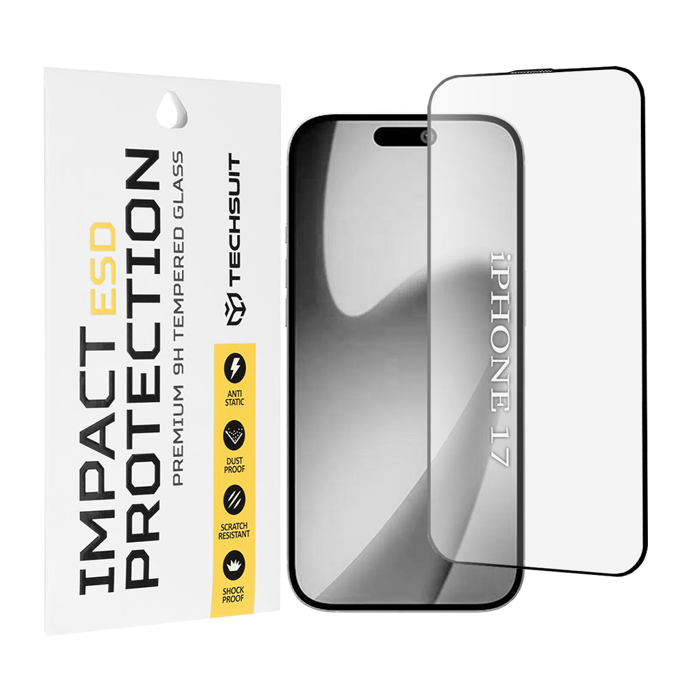 Protector de pantalla Techsuit para Apple iPhone 17, Cristal Templado, Full Glue, Negro