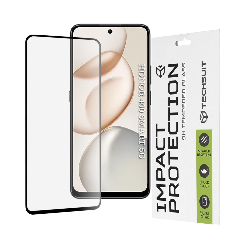 Protector de pantalla Techsuit para Honor 400 Smart 4G / X7d 4G / 400 Smart 5G / X7c / 200 Smart, Cristal Templado, Full Glue, 111D, Negro