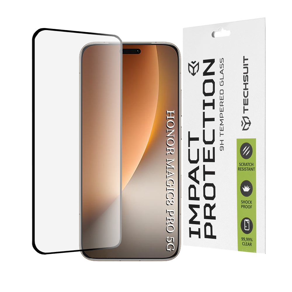 Protector de pantalla Techsuit para Honor Magic8 Pro, Cristal Templado, Full Glue, 111D, Negro
