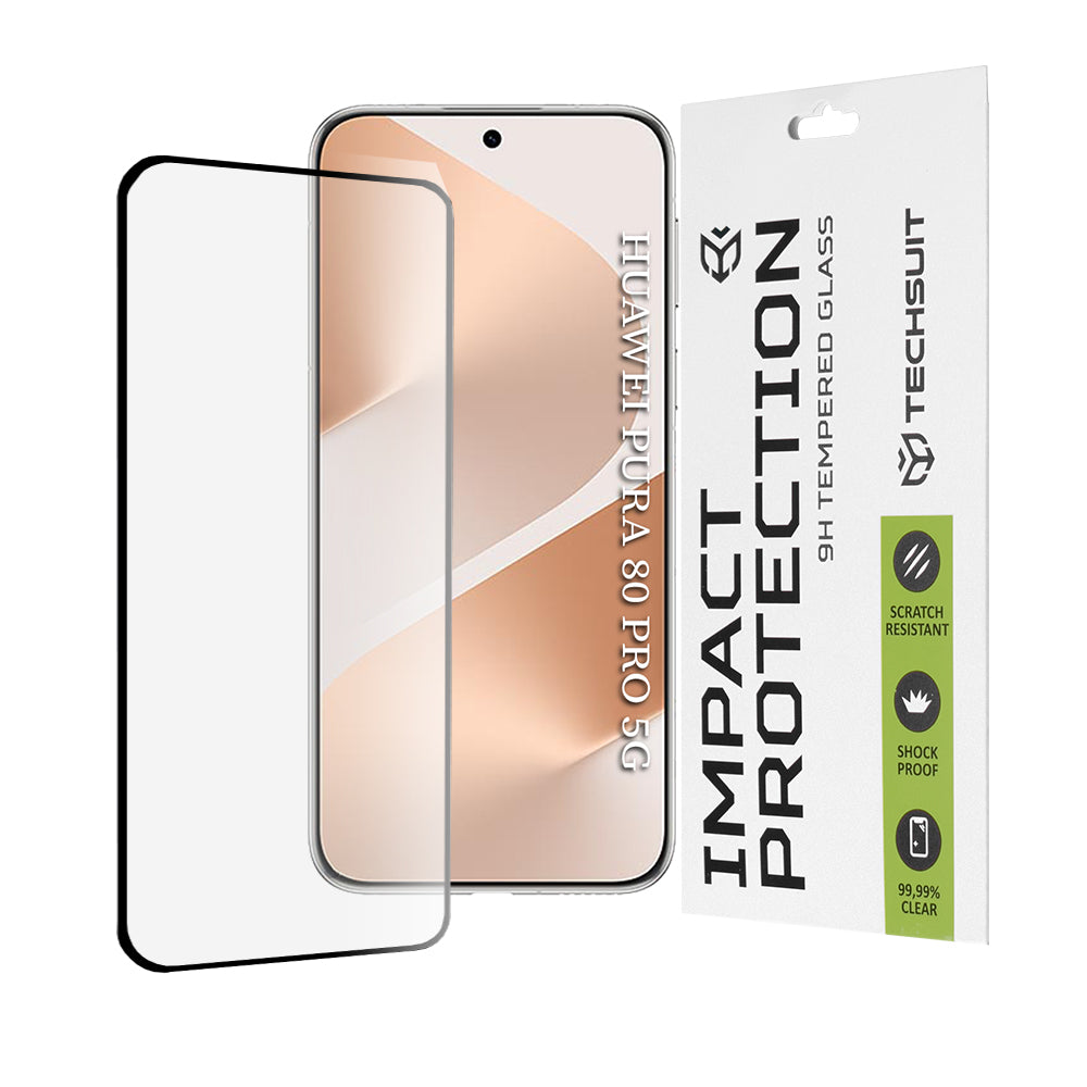 Protector de pantalla Techsuit para Huawei Pura 80 Pro, vidrio templado, adhesivo completo, 111D, negro