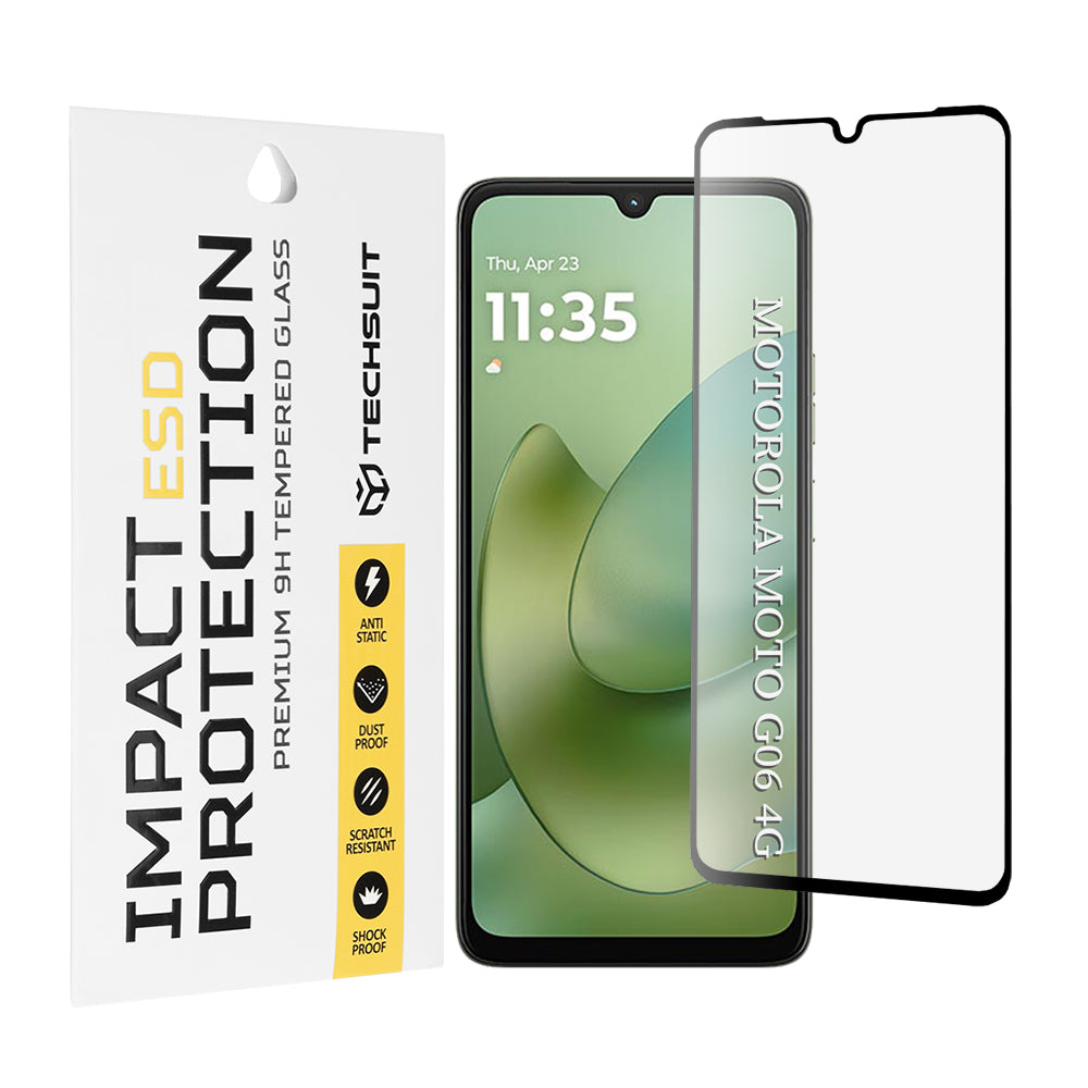 Protector de pantalla Techsuit para Motorola Moto G06 Power / G06, Cristal Templado, Full Glue, Negro.