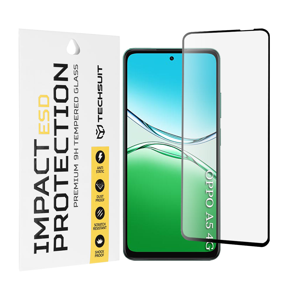 Protector de pantalla Techsuit para Oppo A5 4G / A5 5G, vidrio templado, adhesivo completo, negro