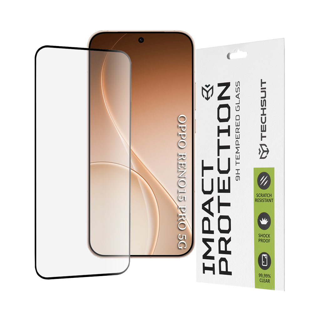 Protector de pantalla Techsuit para Oppo Reno15 Pro, Cristal Templado, Full Glue, 111D, Negro