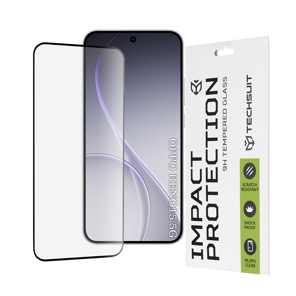 Protector de pantalla Techsuit para Oppo Reno15, Cristal Templado, Full Glue, 111D, Negro