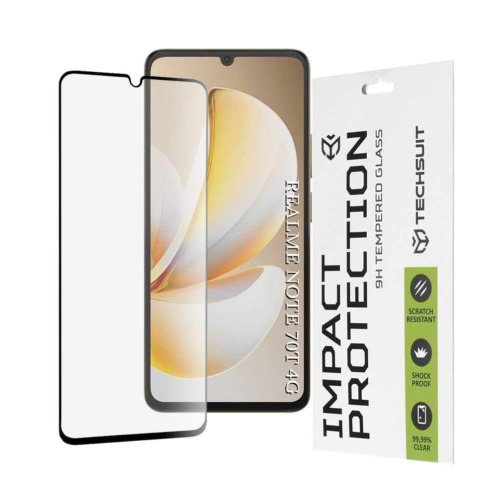 Techsuit Screen Protector for Realme Note 70T, Tempered Glass, Full Glue, 111D, Black