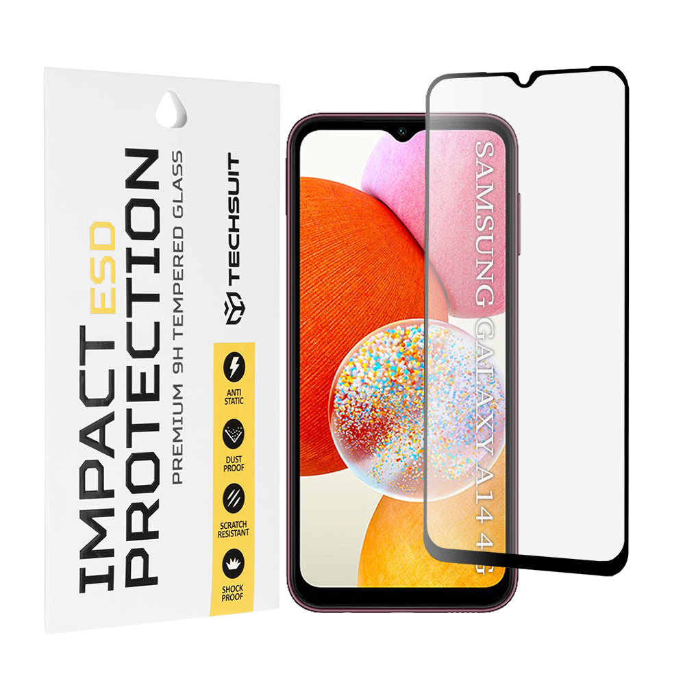 Protector de pantalla Techsuit para Samsung Galaxy A14 A145 / A14 5G A146, vidrio templado, adhesivo completo, negro