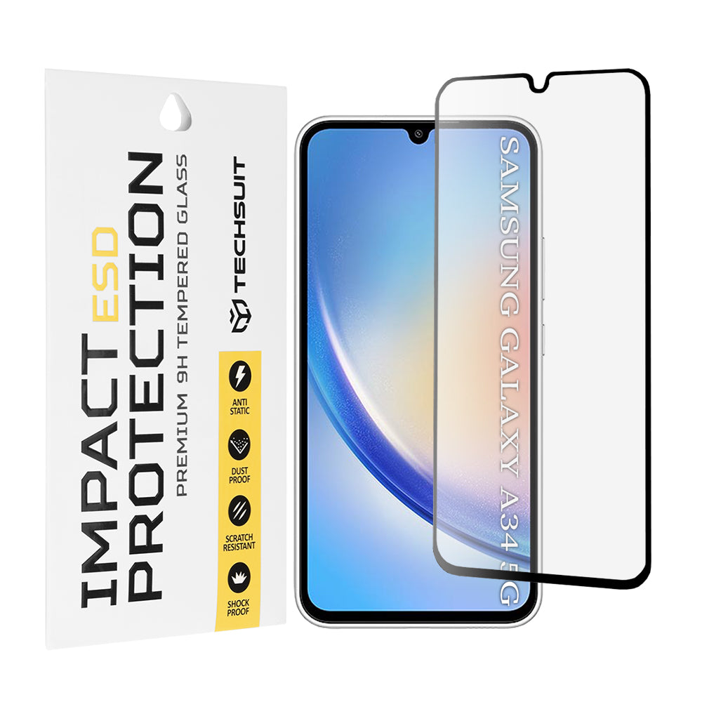Protector de pantalla Techsuit para Samsung Galaxy A34 A346, vidrio templado, adhesivo completo, negro