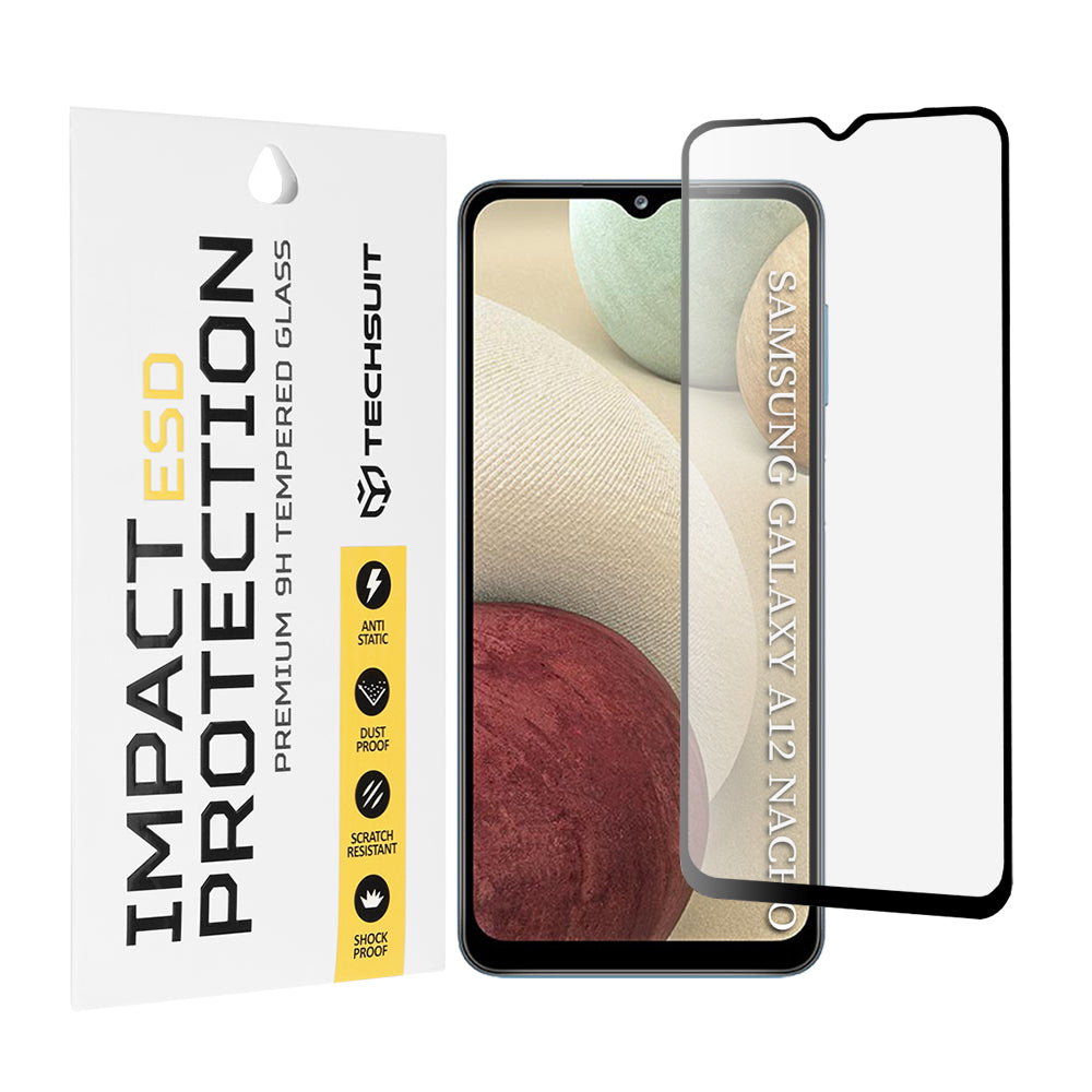 Protector de pantalla Techsuit para Samsung Galaxy F12 F127 / A12 Nacho A127 / M02 M022 / M12 M127, vidrio templado, adhesivo completo, negro