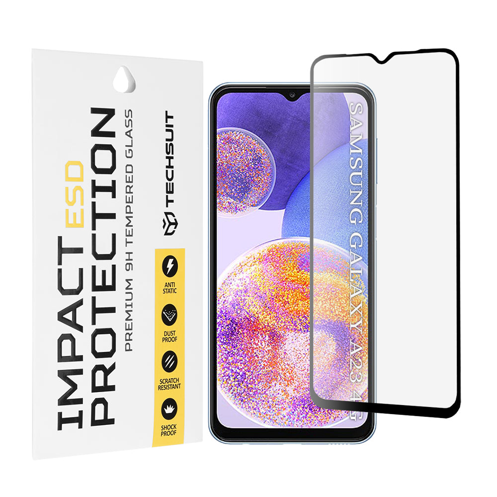 Protector de pantalla Techsuit para Samsung Galaxy M13 M135 / F13 E135 / A23 5G A236 / A23 A235 / M23 M236, Vidrio templado, Pegamento completo, Negro