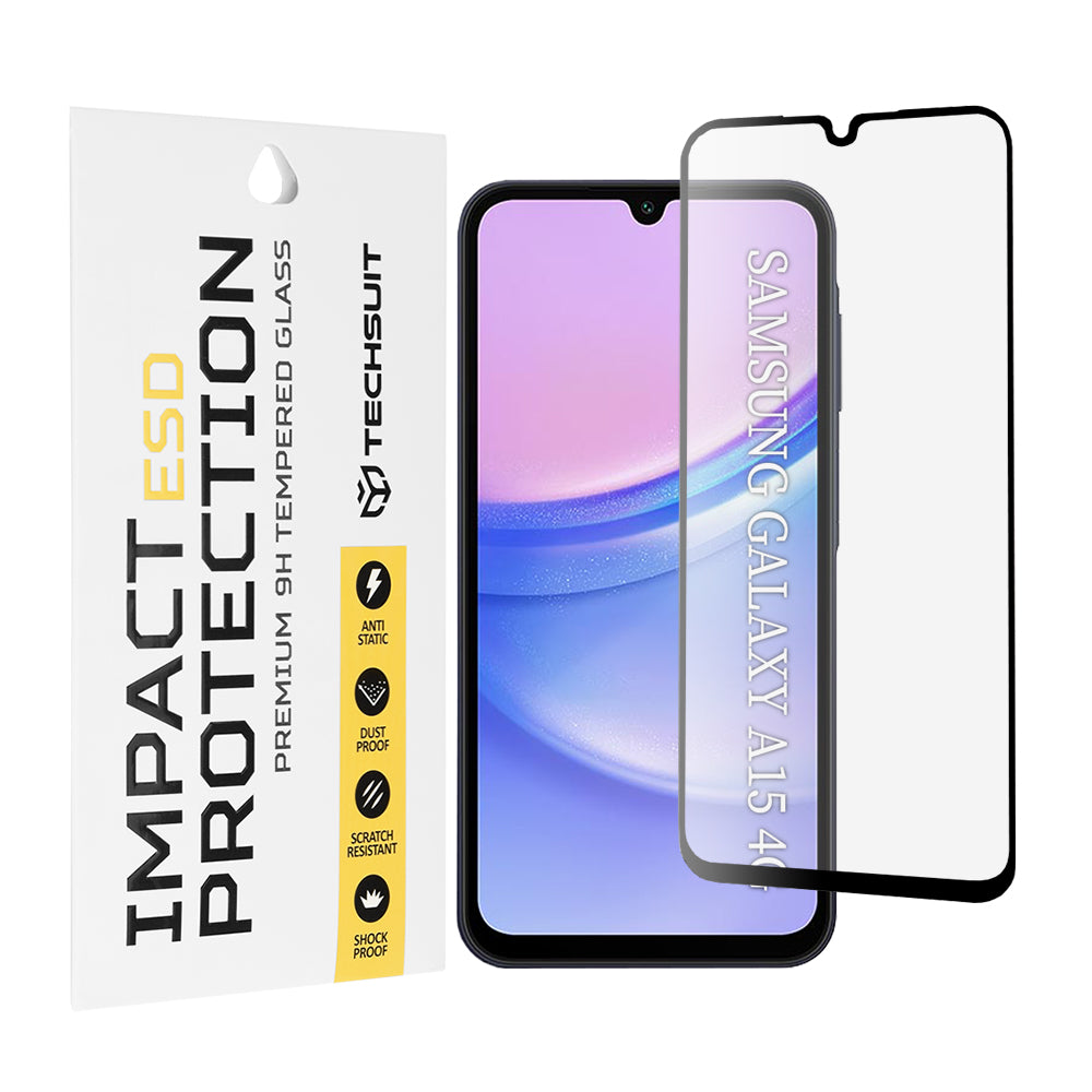Protector de pantalla Techsuit para Samsung Galaxy M15 / A15 5G A156 / A15 A155, Vidrio templado, Pegamento completo, Negro