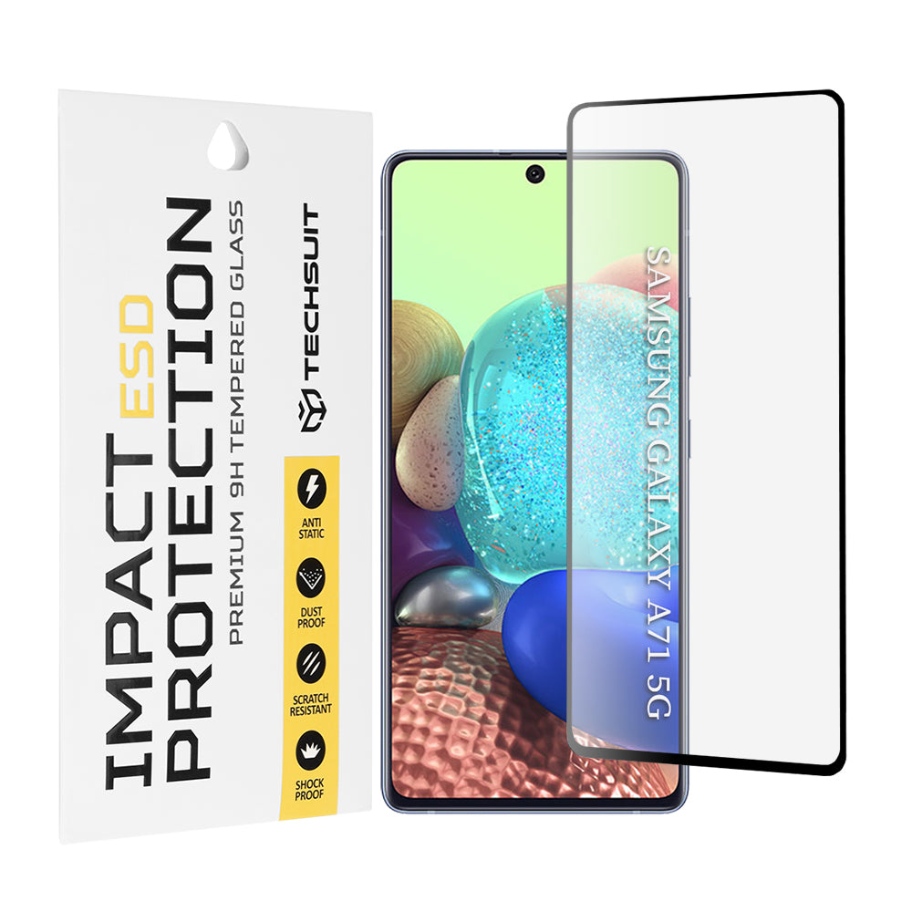 Protector de pantalla Techsuit para Samsung Galaxy M51 M515 / A71 5G A716 / Note10 Lite N770 / A71 A715, Vidrio templado, Pegamento completo, Negro