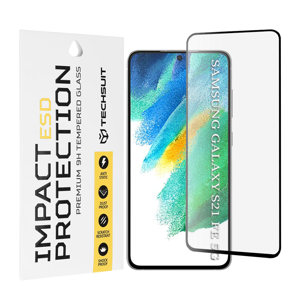 Protector de pantalla Techsuit para Samsung Galaxy S21 FE 5G G990, vidrio templado, adhesivo completo, negro