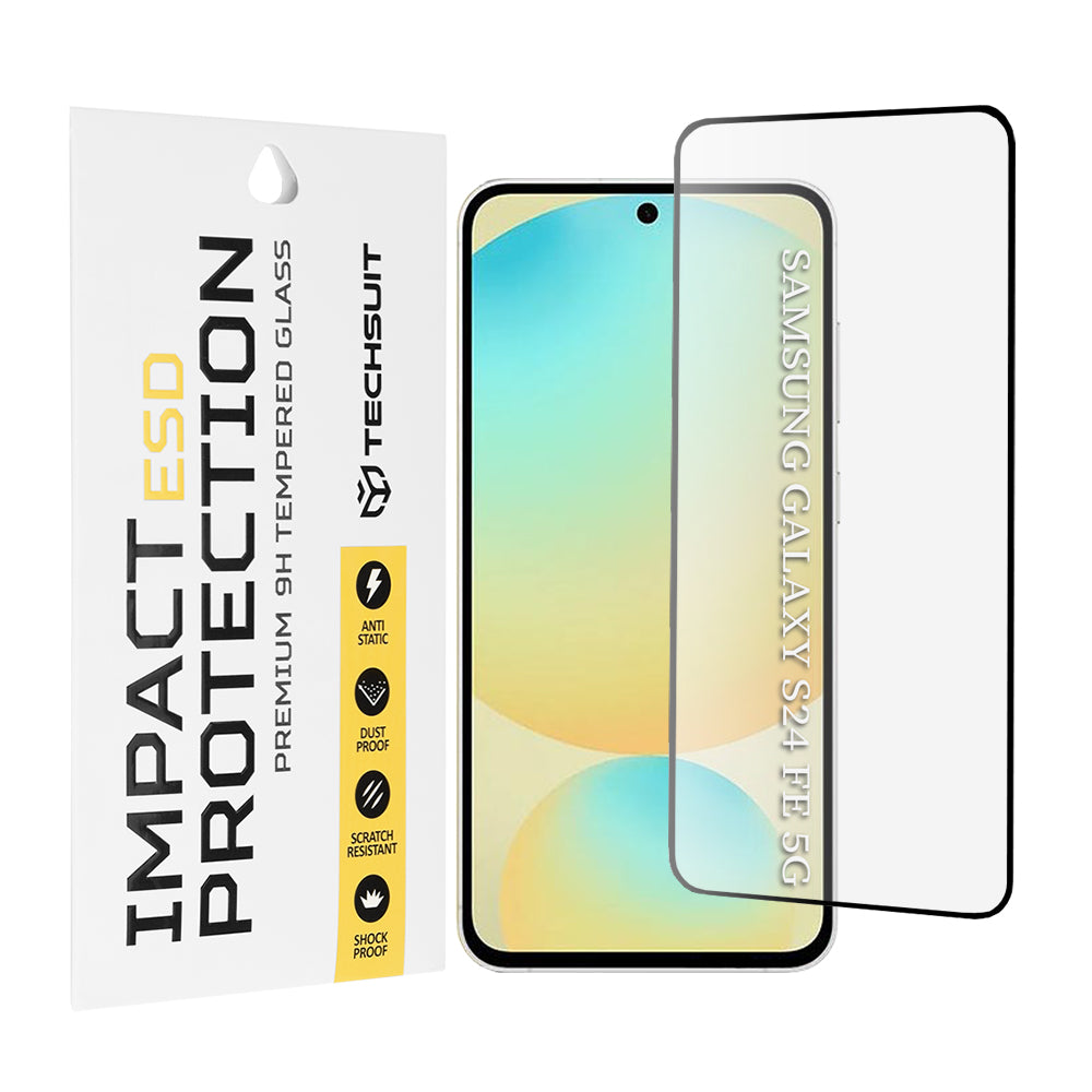 Protector de pantalla Techsuit para Samsung Galaxy S24 FE S721, vidrio templado, adhesivo completo, negro