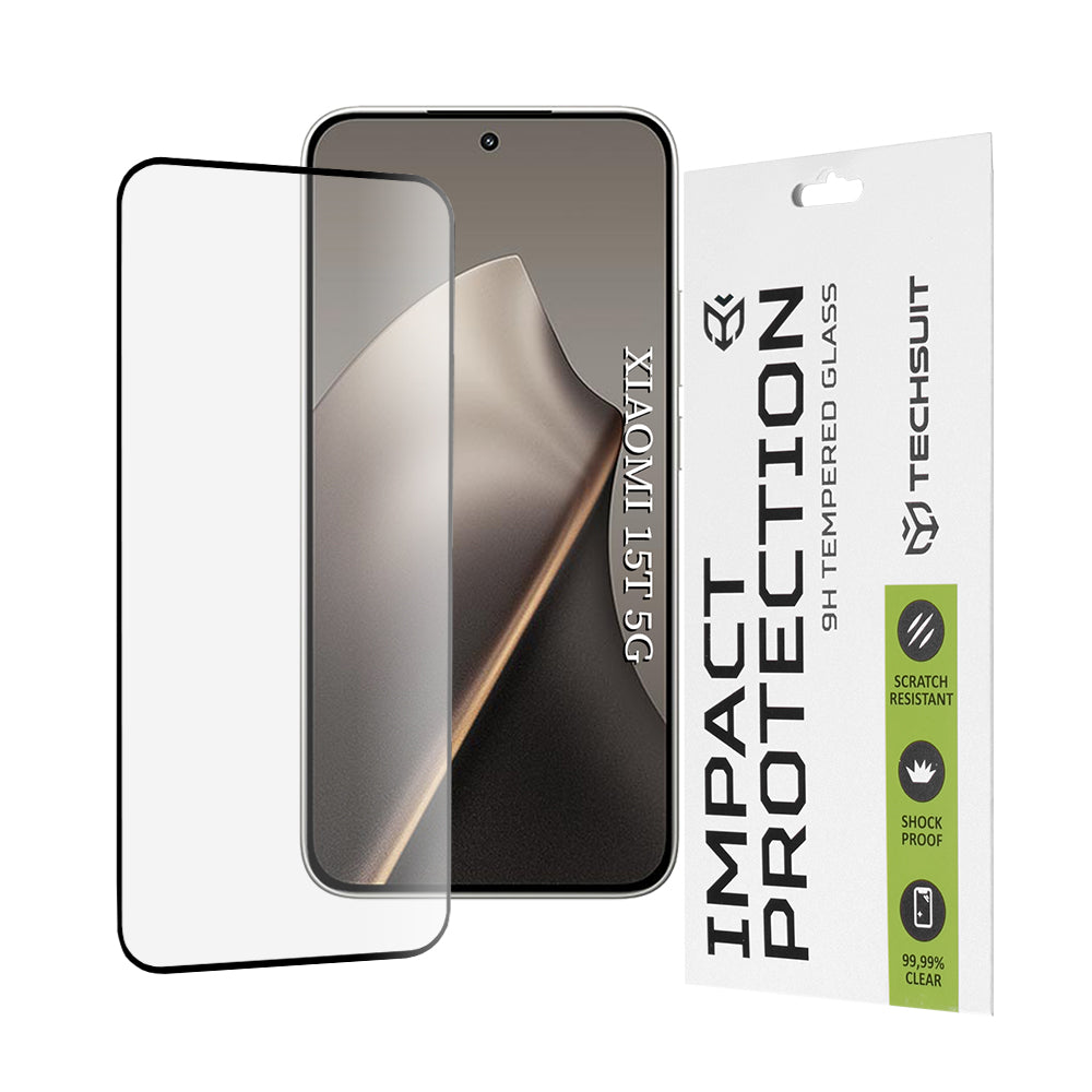 Protector de pantalla Techsuit para Xiaomi 15T, Cristal Templado, Full Glue, 111D, Negro