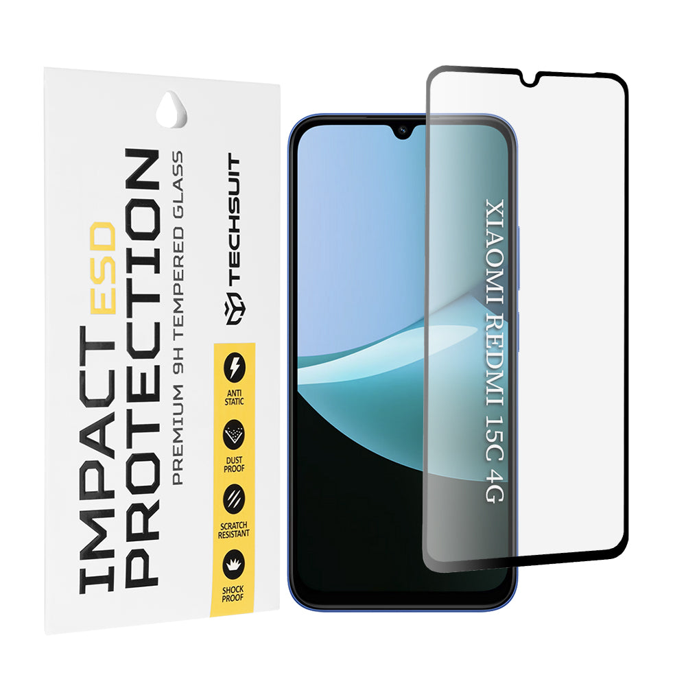 Protector de pantalla Techsuit para Xiaomi Redmi 15C 5G / 15C 4G, vidrio templado, adhesivo completo, negro