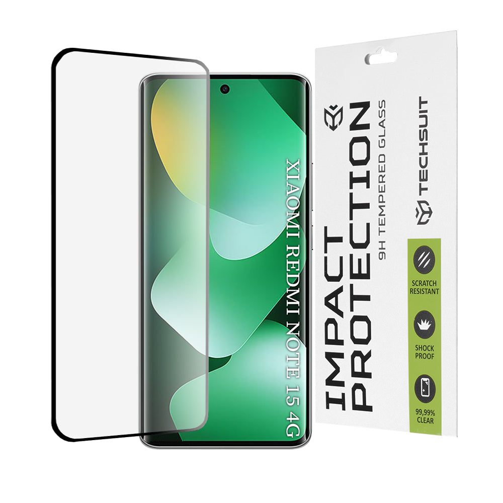 Protector de pantalla Techsuit para Xiaomi Redmi Note 15 4G, Cristal Templado, Full Glue, 111D, Negro
