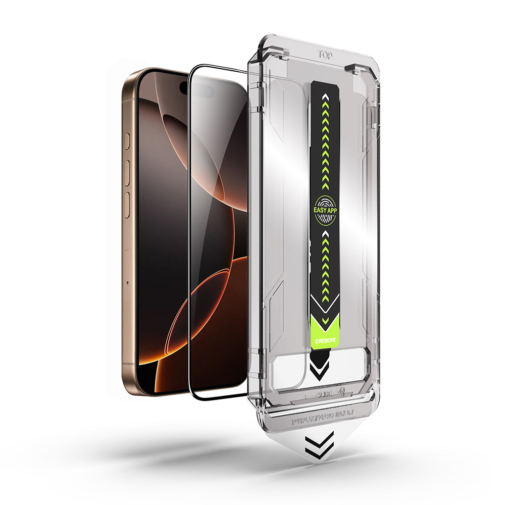 Protector de pantalla Techsuit TitanGlass para Apple iPhone 17 / 16 Pro, Cristal Templado, Full Glue, Negro.