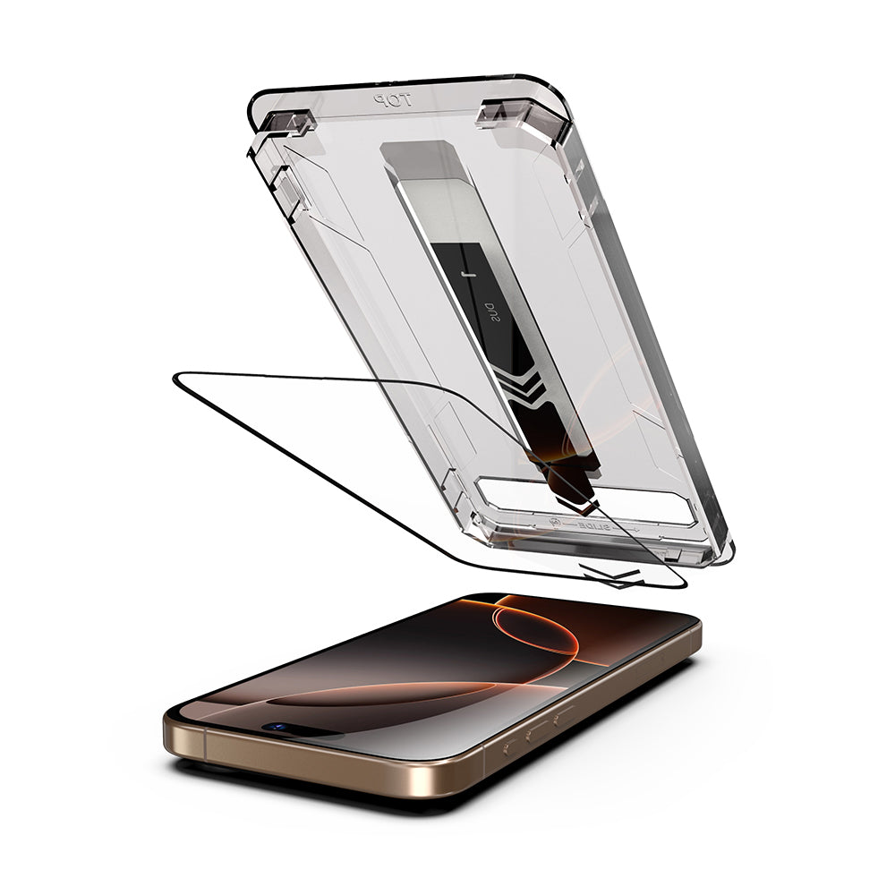 Protector de pantalla Techsuit TitanGlass para Apple iPhone 17 / 16 Pro, Cristal Templado, Full Glue, Negro.