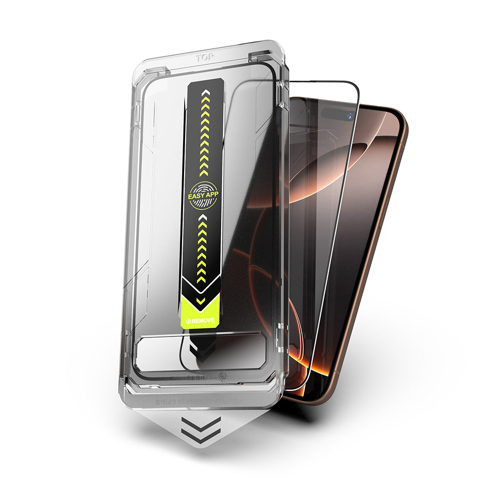 Protector de pantalla Techsuit TitanGlass para Apple iPhone 17 / 16 Pro, Cristal Templado, Full Glue, Negro.