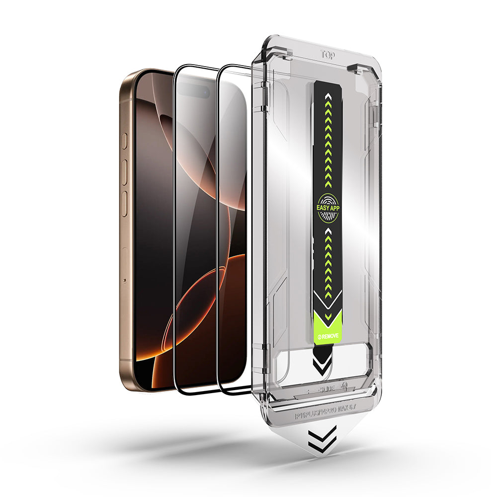 Protector de pantalla Techsuit TitanGlass para Apple iPhone 17 / 16 Pro, Cristal Templado, Full Glue, Set de 2 piezas, Negro.