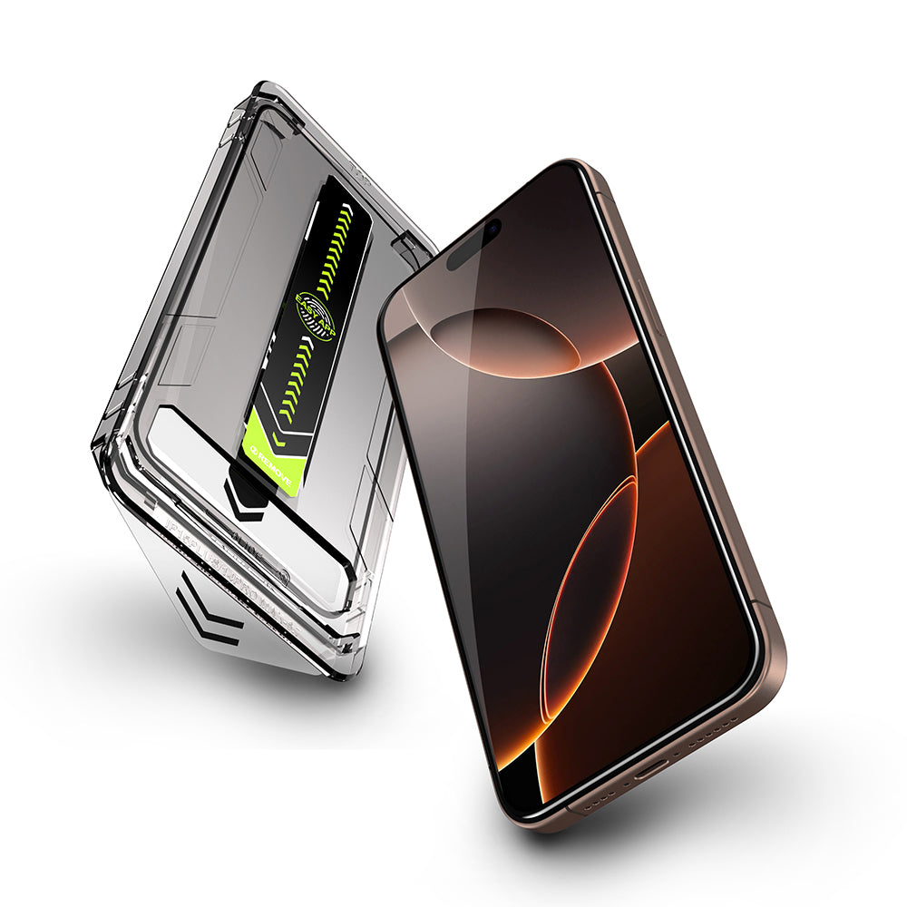 Protector de pantalla Techsuit TitanGlass para Apple iPhone 17 / 16 Pro, Cristal Templado, Full Glue, Set de 2 piezas, Negro.