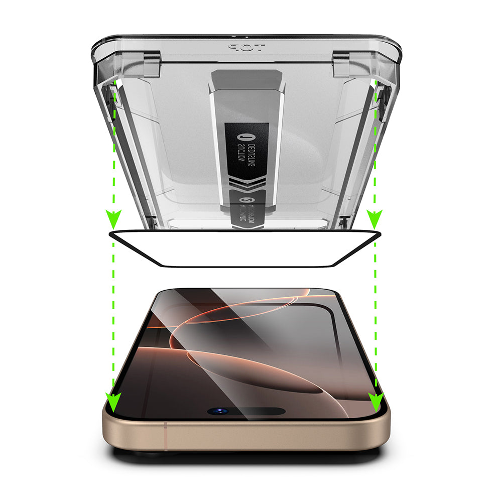 Protector de pantalla Techsuit TitanGlass para Apple iPhone 17 / 16 Pro, Cristal Templado, Full Glue, Set de 2 piezas, Negro.