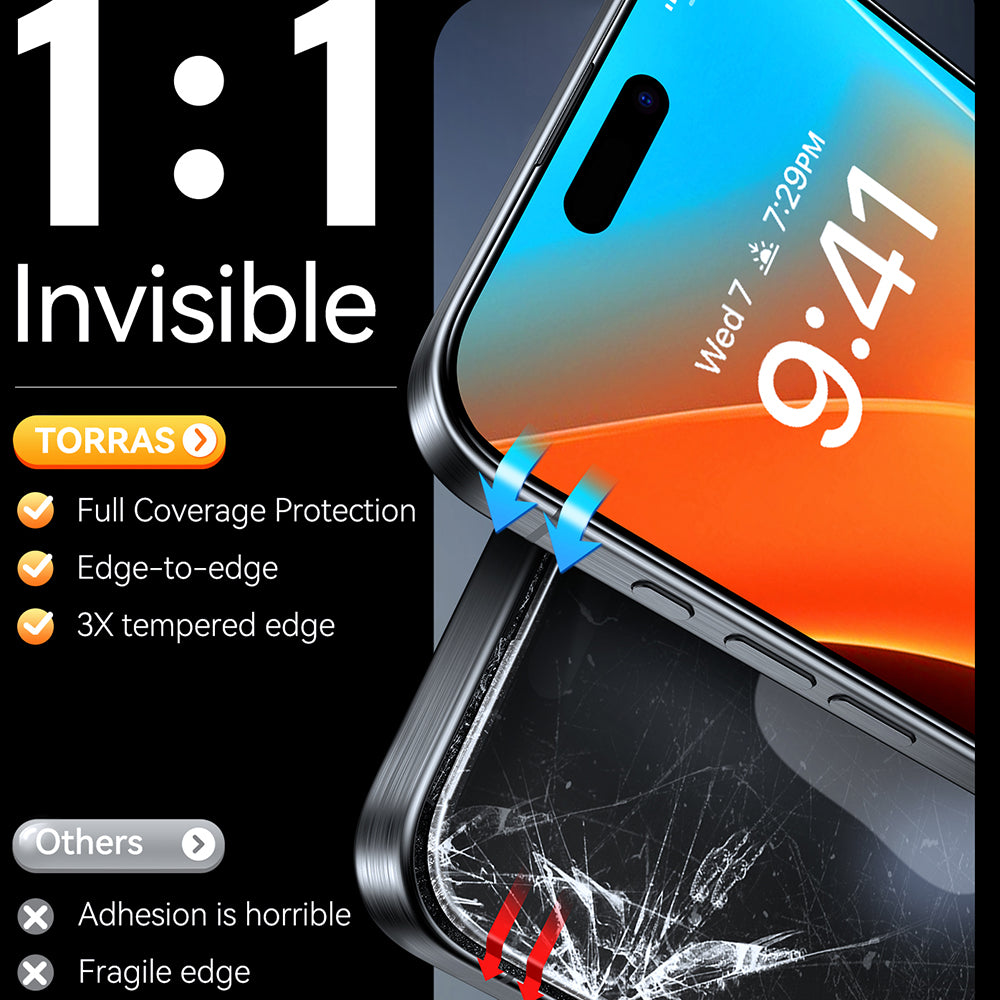 Torras GlassGo Install Master Screen Protector for Apple iPhone 16 Plus, Tempered Glass, Full Glue, Black