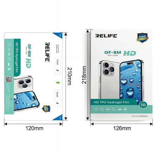 Película Hidrogel / TPU Relife GF-8M para Máquina de Laminado UV al Vacío Sunshine C3 Mix Ultra, 120mm x 210mm, Set de 50 piezas