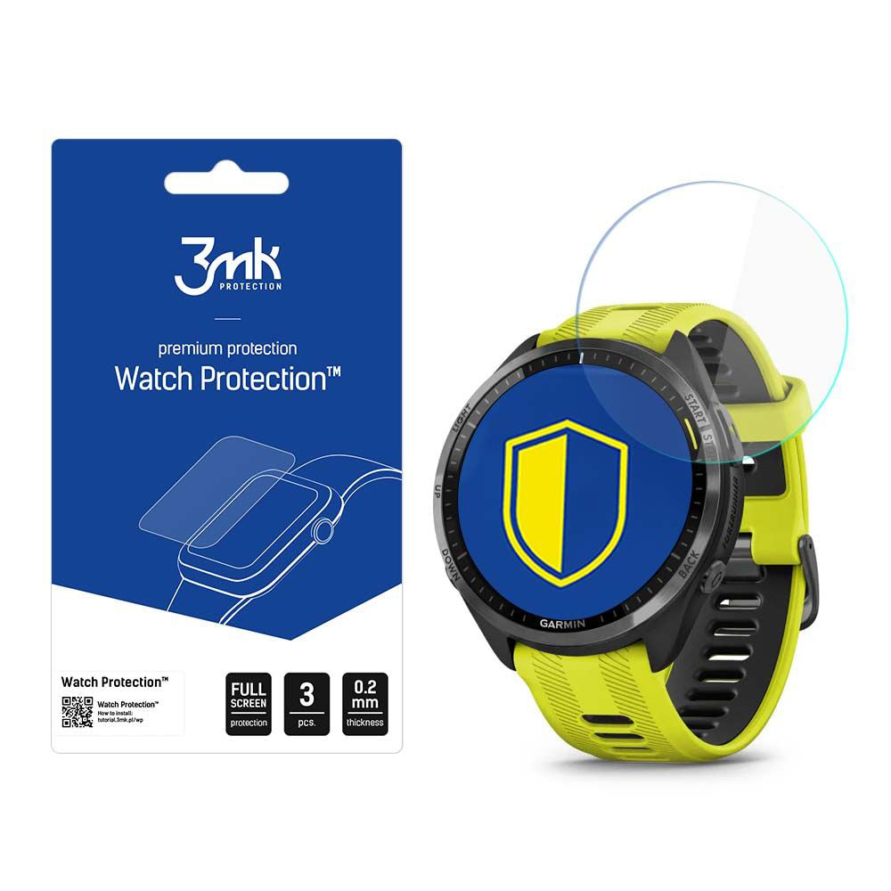 Protector de pantalla 3MK Arc para Garmin Forerunner 965, Set de 3 piezas, Plástico