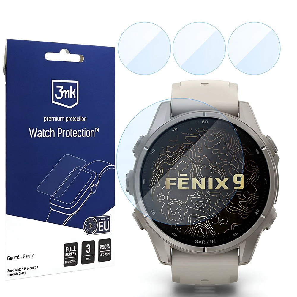 Protector 3MK FlexibleGlass para Garmin Fenix 9 43mm, Set de 3 piezas, Vidrio Flexible