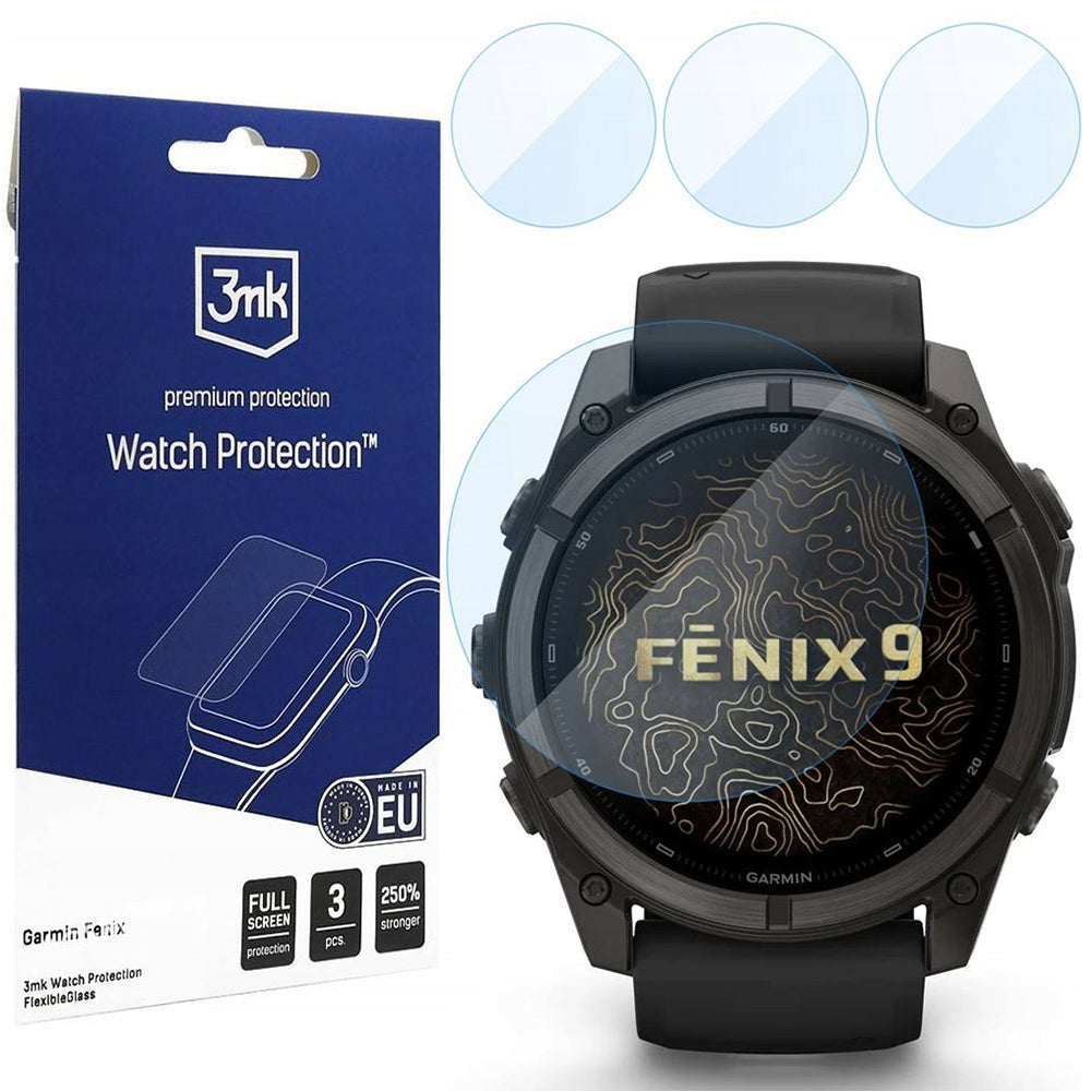 Protector 3MK FlexibleGlass para Garmin Fenix 9 51mm, Set de 3 piezas, Vidrio Flexible