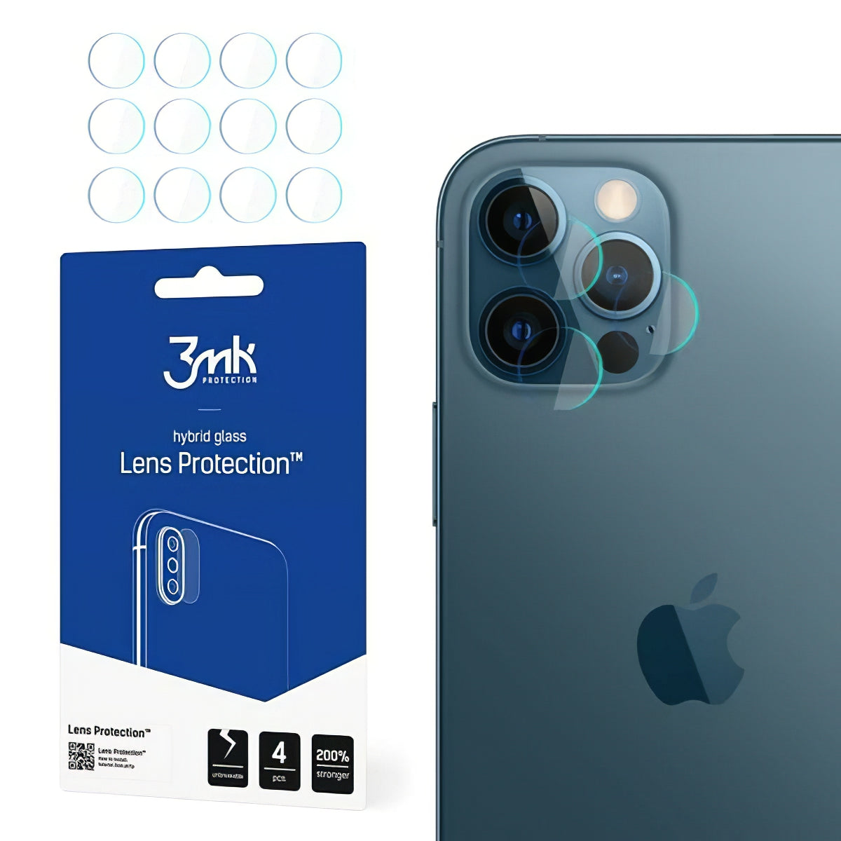 Protector de pantalla para cámara trasera 3MK Protection para Apple iPhone 12 Pro, vidrio flexible, juego de 4 piezas, transparente