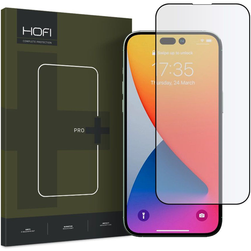 Protector de pantalla HOFI para Apple iPhone 14 Pro Max, Cristal Templado, Adhesivo Completo, Negro