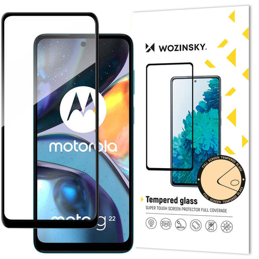 WZK Protector de Pantalla para Motorola Moto G22, Cristal, Pegamento Completo, Negro