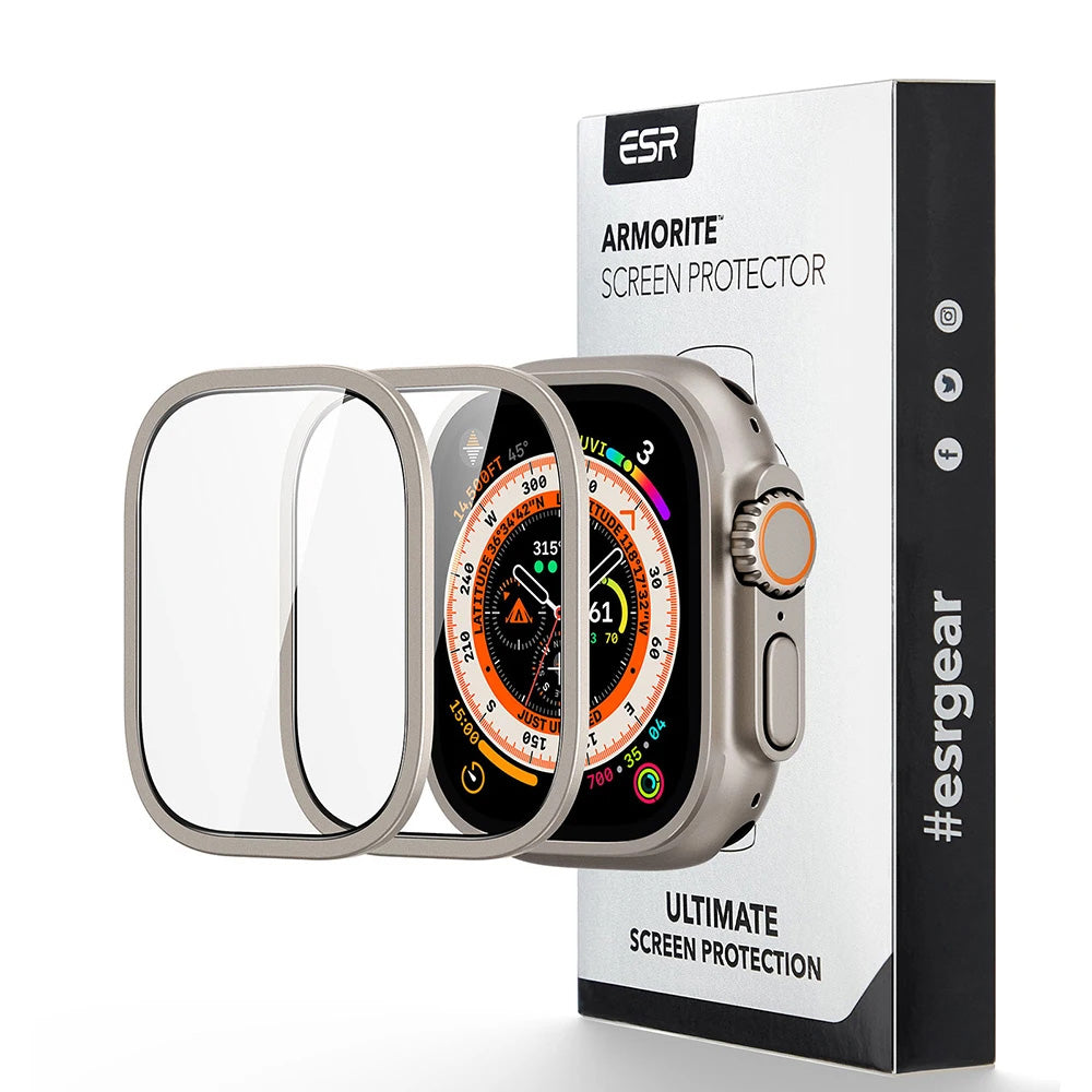 Protector de pantalla ESR Armorite para Apple Watch Ultra Series, Set de 2 piezas, Cristal Templado, Bronce