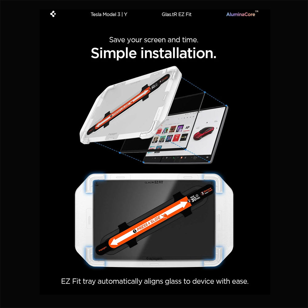 Protector de pantalla Spigen GlastR EZ FIT para Navegación Tesla Y (2026 / 2025) / 3 (2026 / 2025 / 2024), Vidrio Templado AGL10654