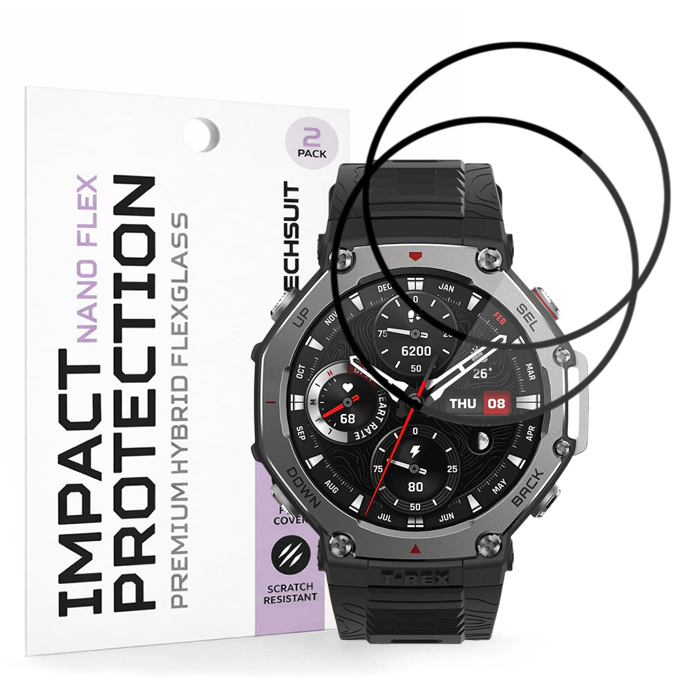 Folie Protección Techsuit Nano Flex para Amazfit T-Rex 3, Set 2 piezas, Plástico, Negra